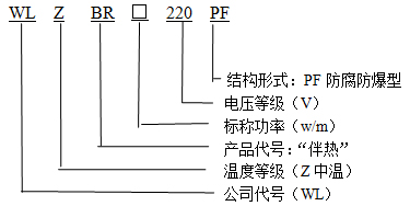 WLZBR-20-220-pF防腐防爆型(中溫)自限溫電伴熱帶型號(hào)說明