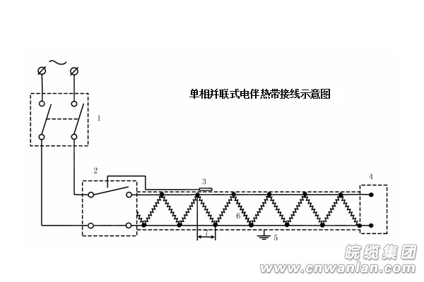 單相并聯(lián)恒功率電伴熱帶接線示意圖