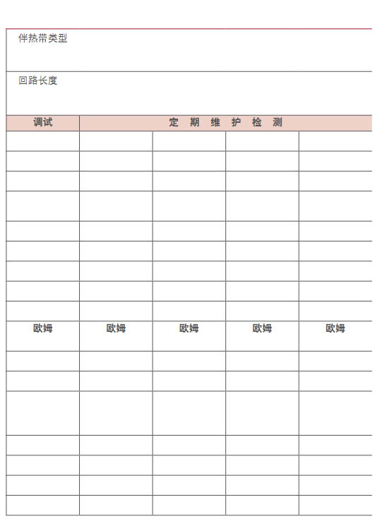 電伴熱定期檢測、調(diào)試表